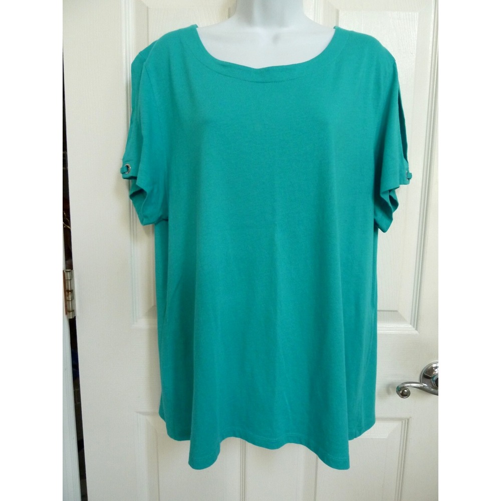 Karen Scott Women XL Aqua Grommet Slit Sleeve Boat Neck Top